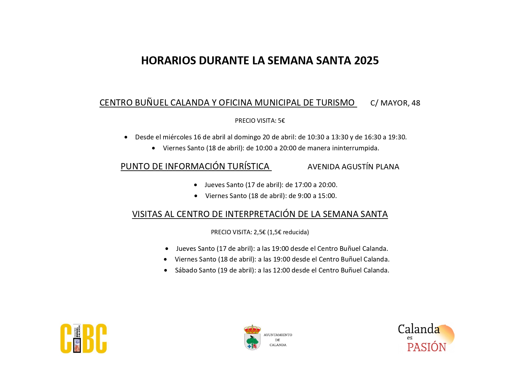 HORARIOS DURANTE LA SEMANA SANTA 2025 page